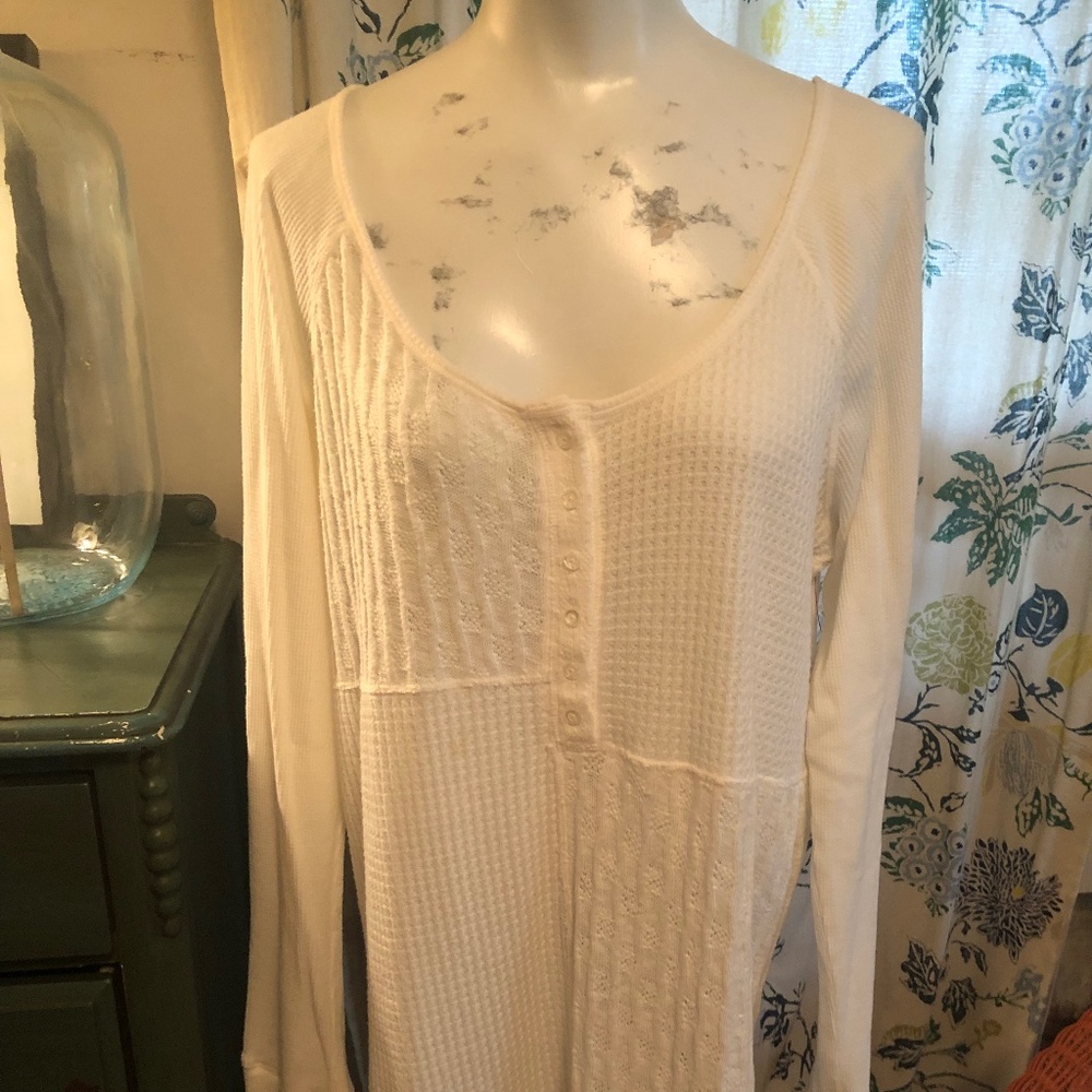 Anthropologie Saturday Sunday Patchwork Thermal Knit Sleep/Lounge Top